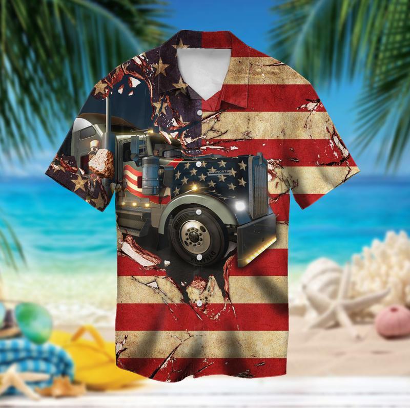 American Flag Truck Hawaiian Shirt