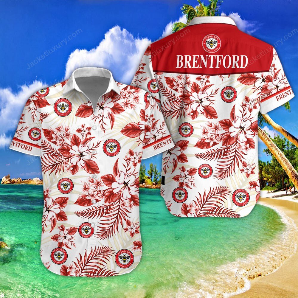 Brentford FC red 2022 tropical summer hawaiian shirt