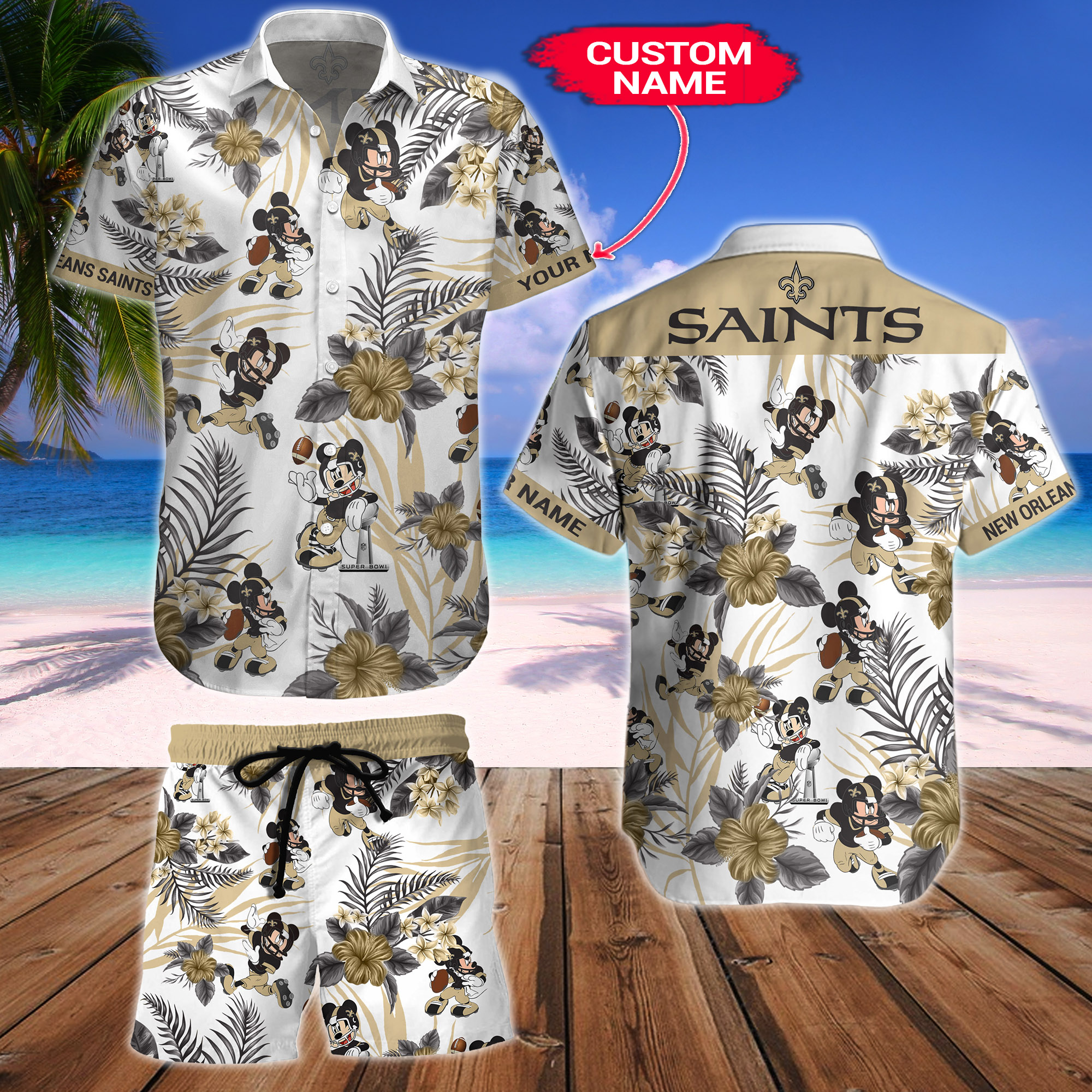 New Orleans Saints Mickey Custom Name Hawaiian Shirt