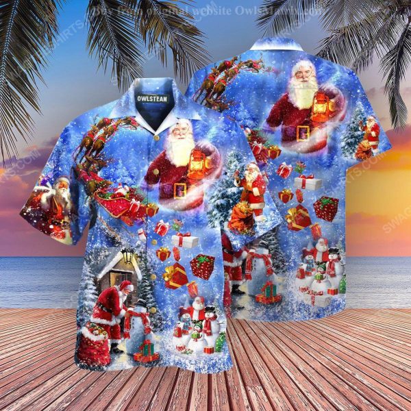 Christmas holiday santa is coming town full print hawaiian shirt