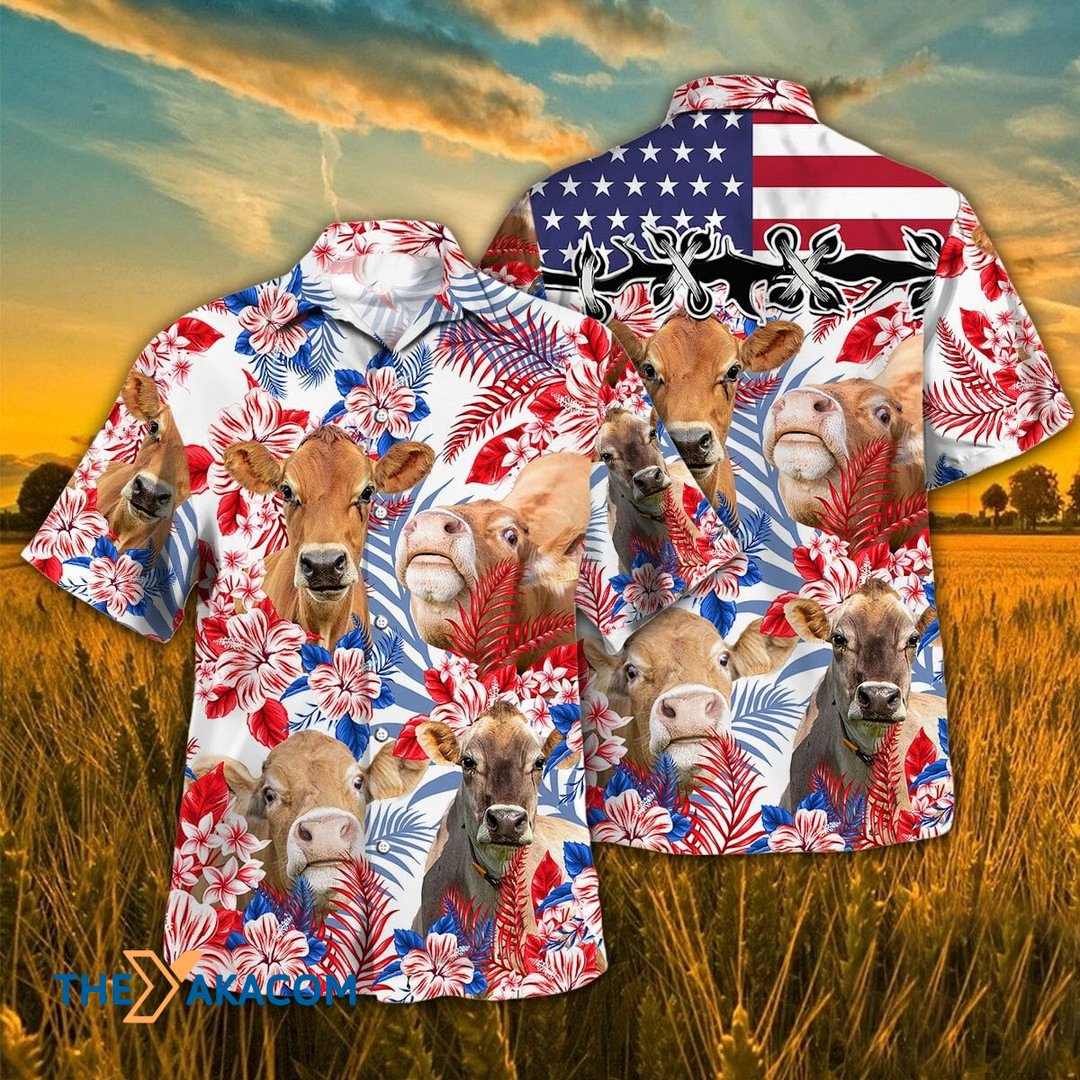 Independence Day Jersey Cattle Tropical Plant Hawaiian Shirt