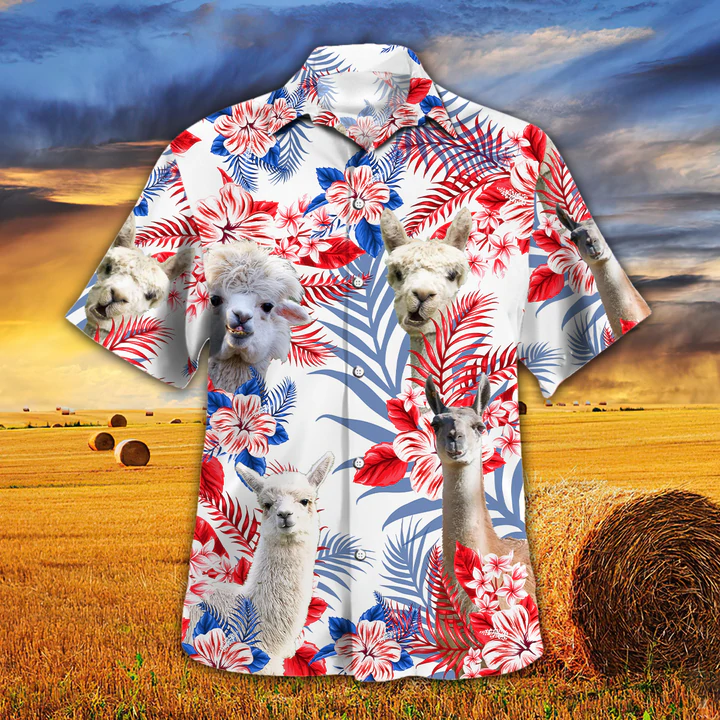 Llama Lovers Flower American Flag Hawaiian Shirt