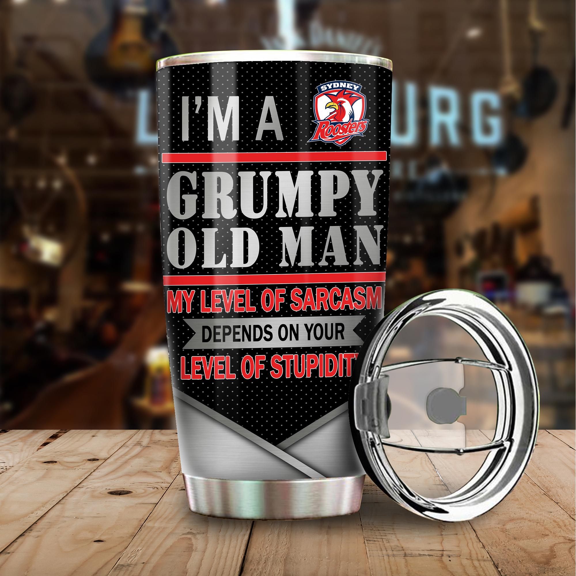 Sydney Roosters I'm A Grumpy Old Man Custom Name Tumbler Cup