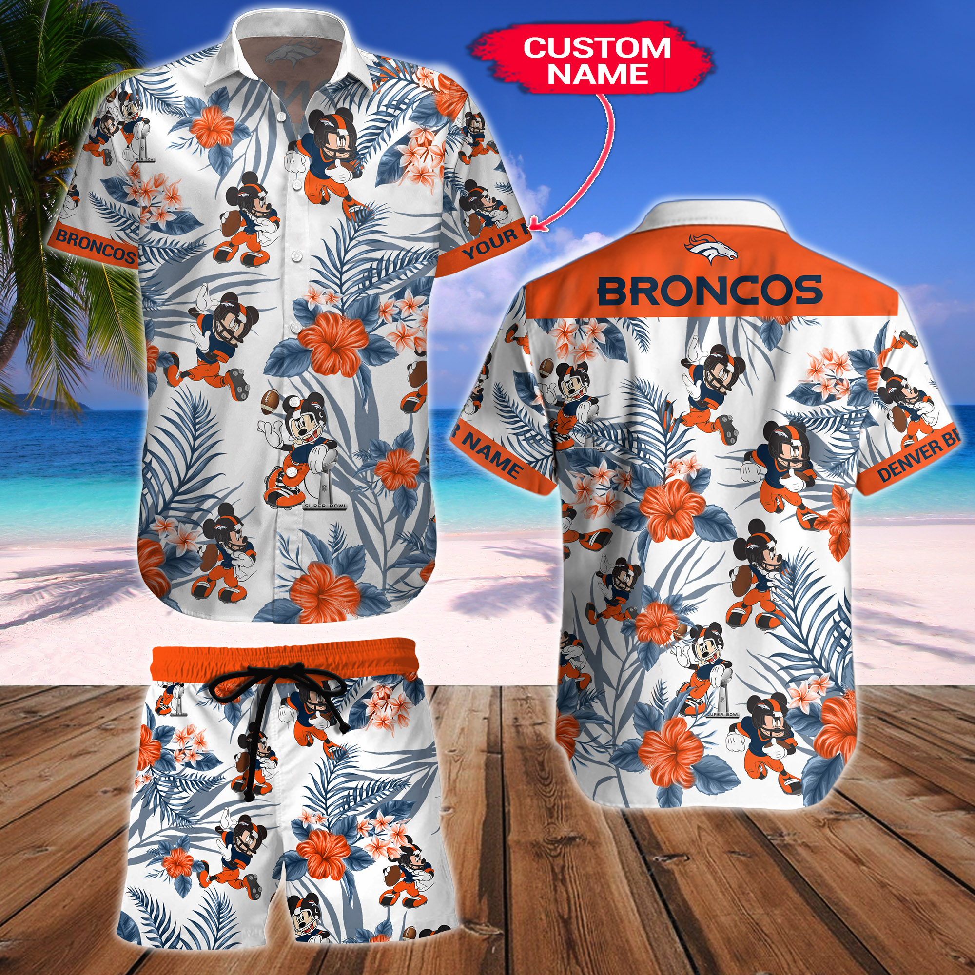 Denver Broncos Mickey Custom Name Hawaiian Shirt