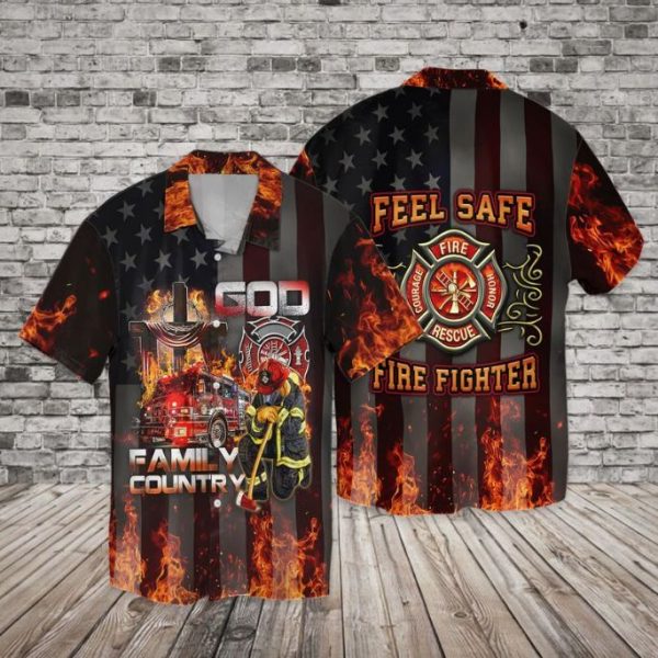 Memorial Day Firefighter Family Country Feel Safe 4th Of July Hawaiian Shirt