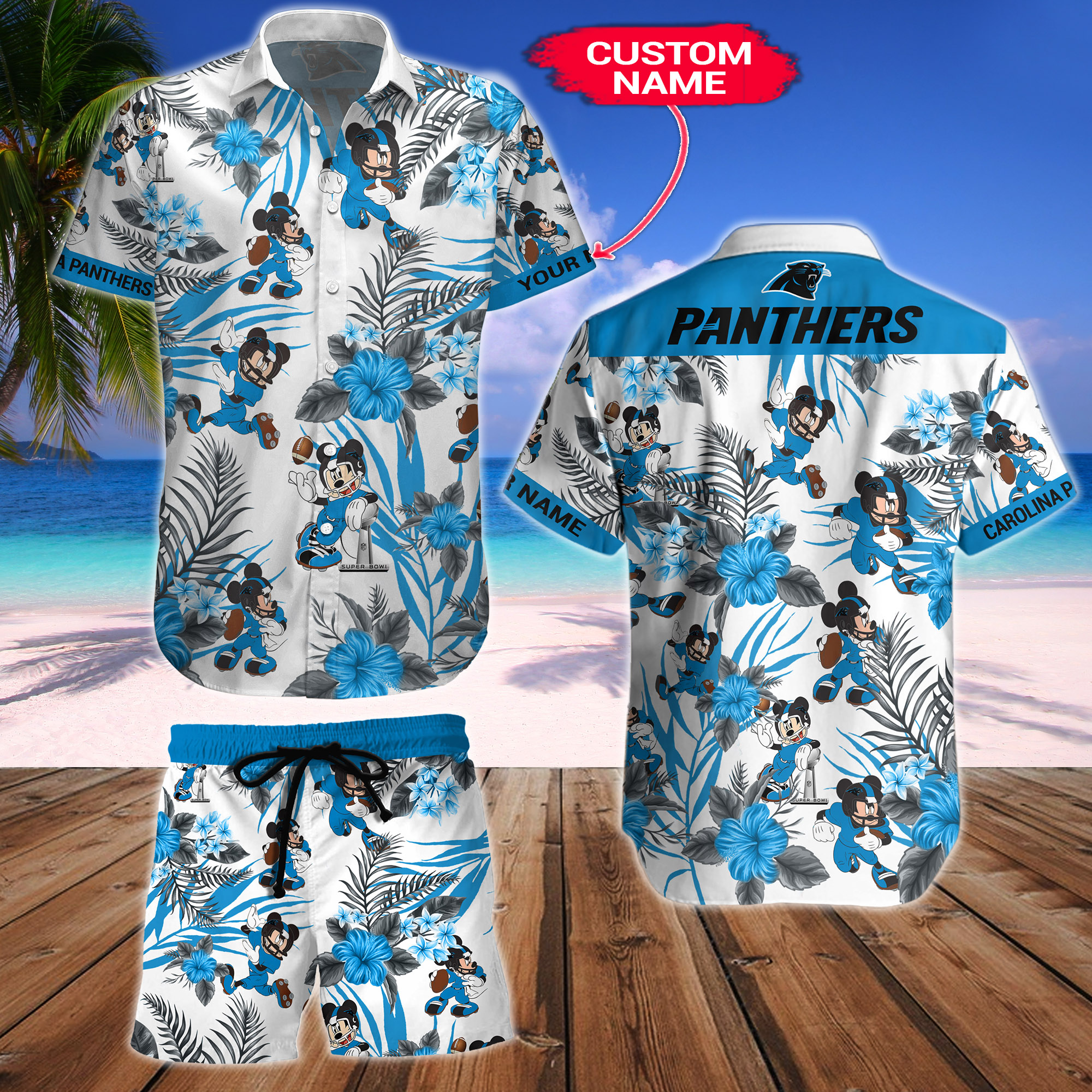 Carolina Panthers Mickey Custom Name Hawaiian Shirt