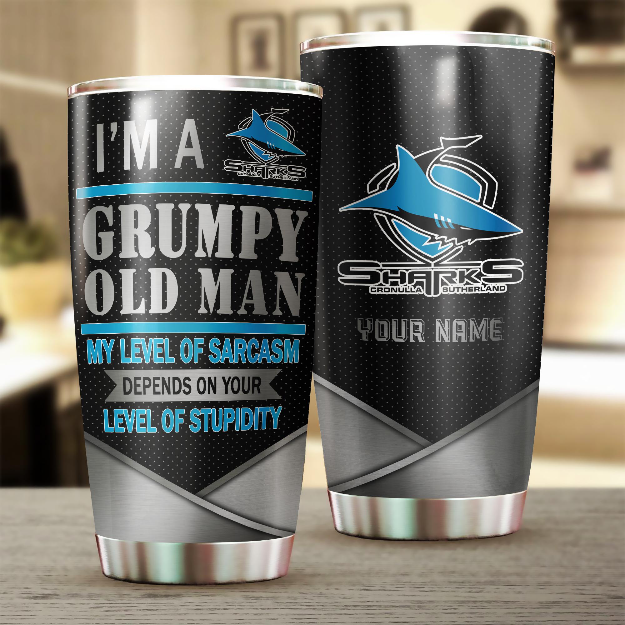 Cronulla Sharks I'm A Grumpy Old Man Custom Name Tumbler Cup