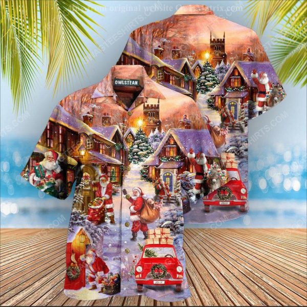 Christmas holiday santa is coming town full print hawaiian shirt