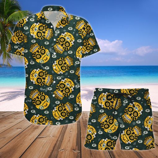 Green Bay Packers Skull Hawaiian Shirt And Short
