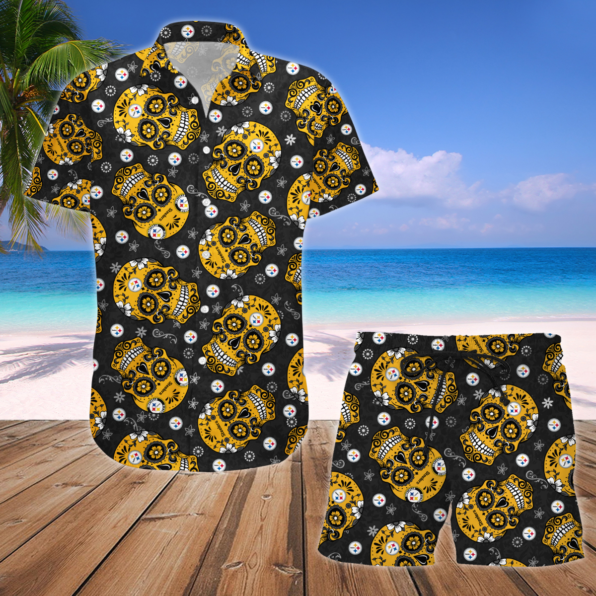 Pittsburgh Steelers Skull Hawaiian Shirt And Short