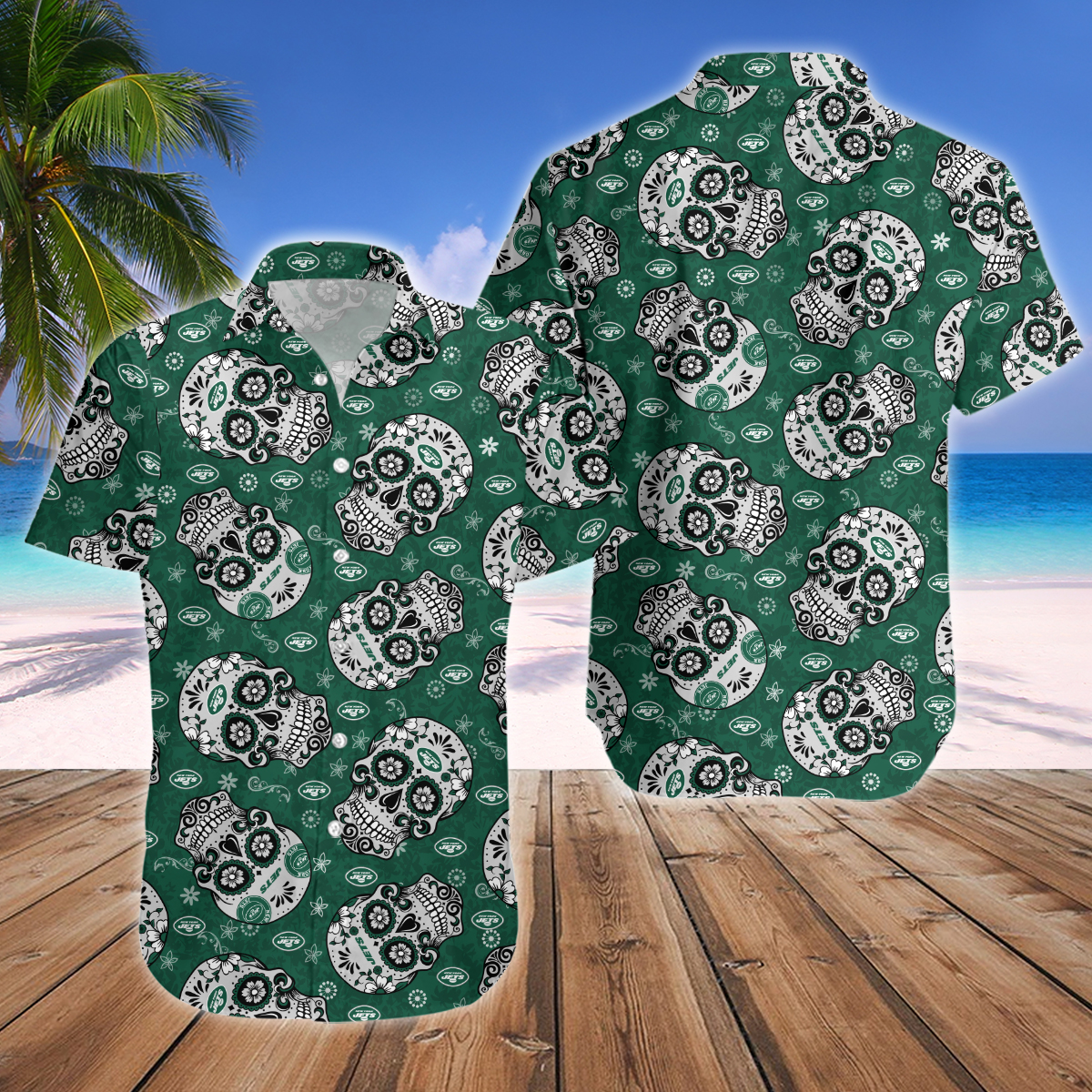 New York Jets Skull Hawaiian Shirt And Short