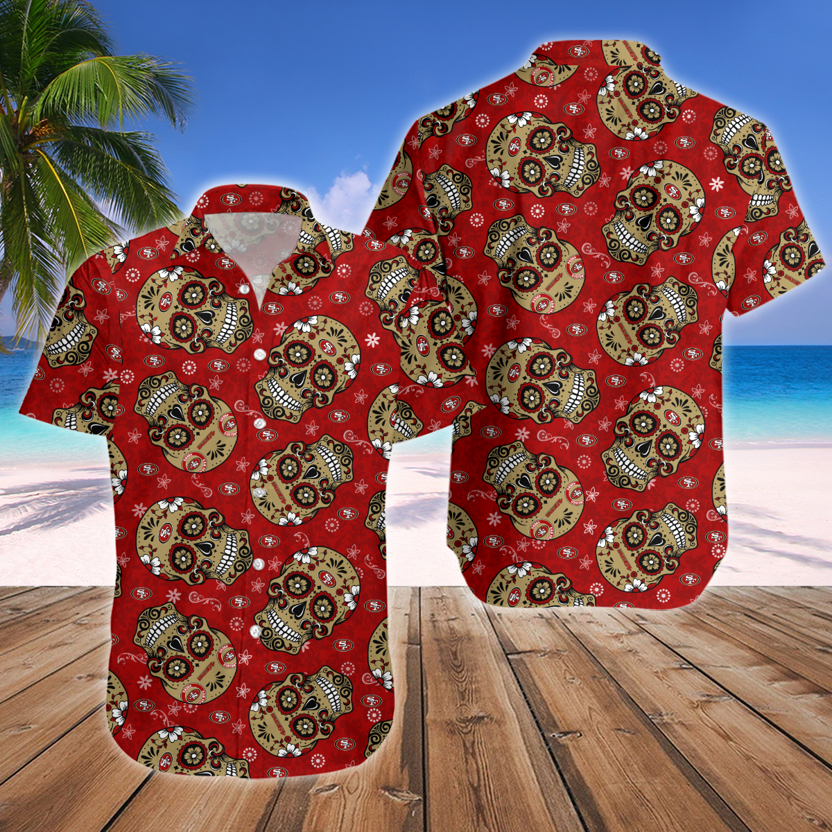 San Francisco 49ers Skull Hawaiian Shirt And Short