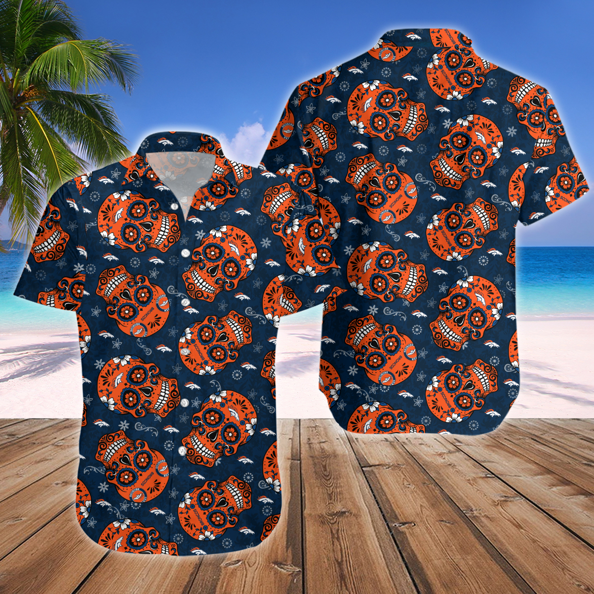 Denver Broncos Skull Hawaiian Shirt And Short