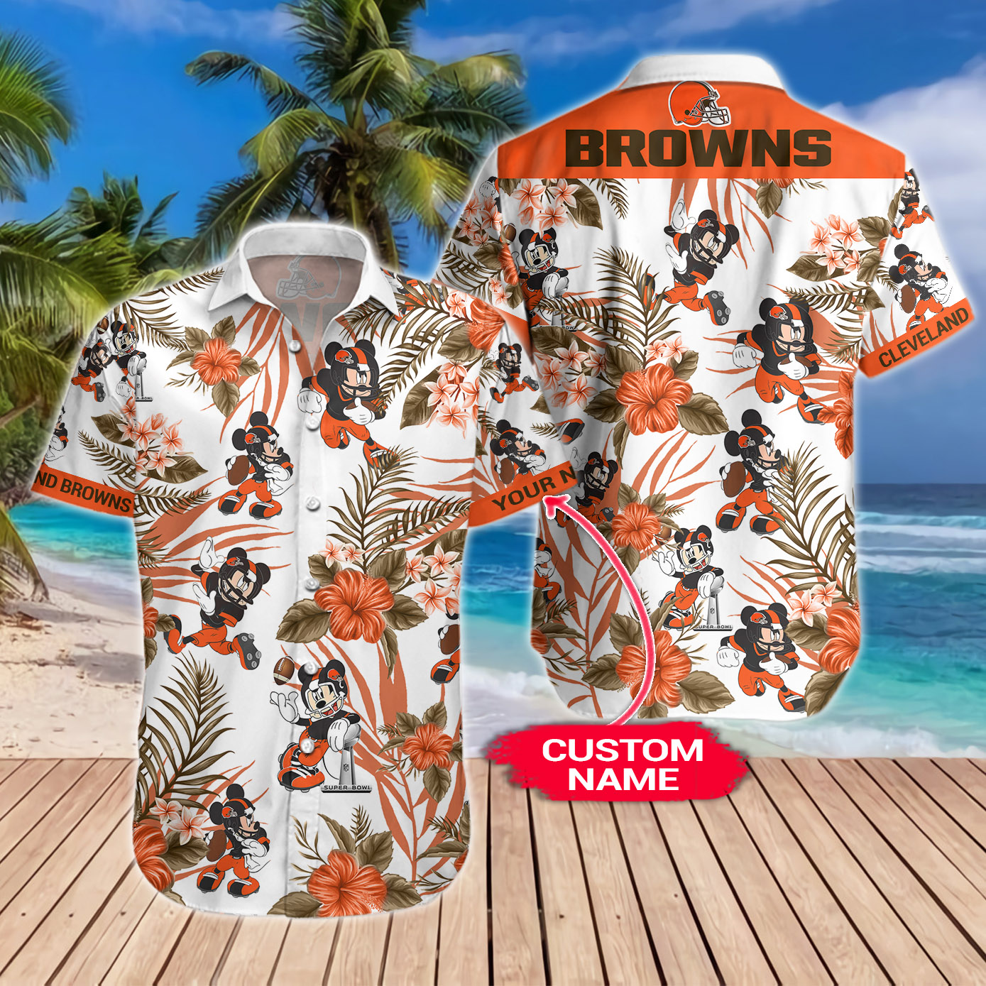 Cleveland Browns Mickey Custom Name Hawaiian Shirt