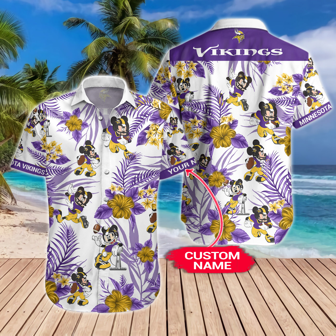 Minnesota Vikings Mickey Custom Name Hawaiian Shirt