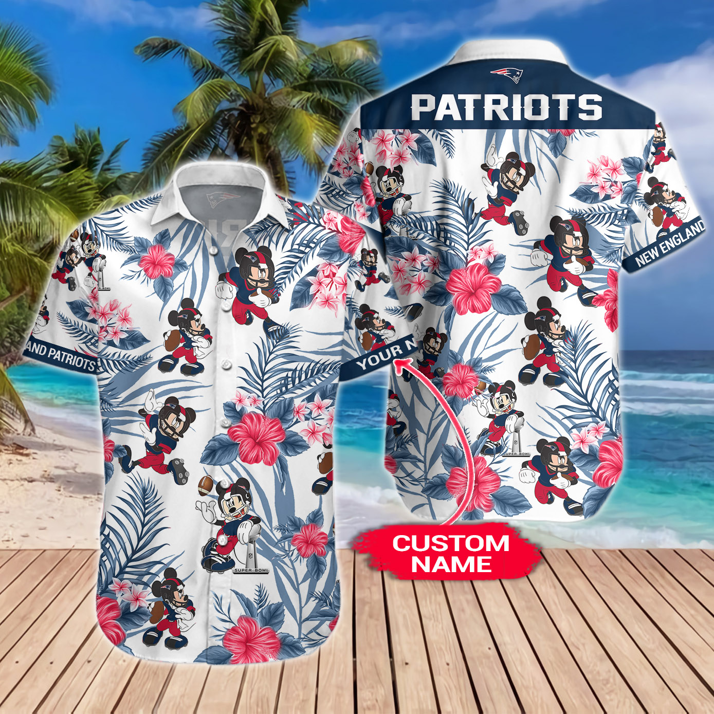 New England Patriots Mickey Custom Name Hawaiian Shirt