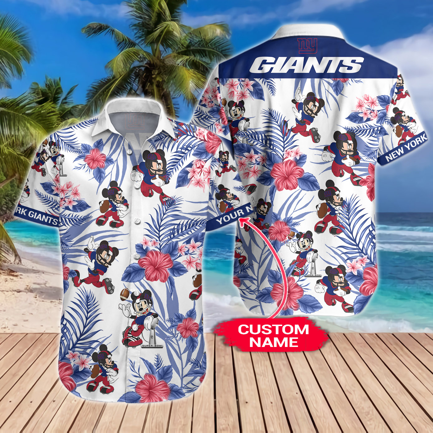 New York Giants Mickey Custom Name Hawaiian Shirt