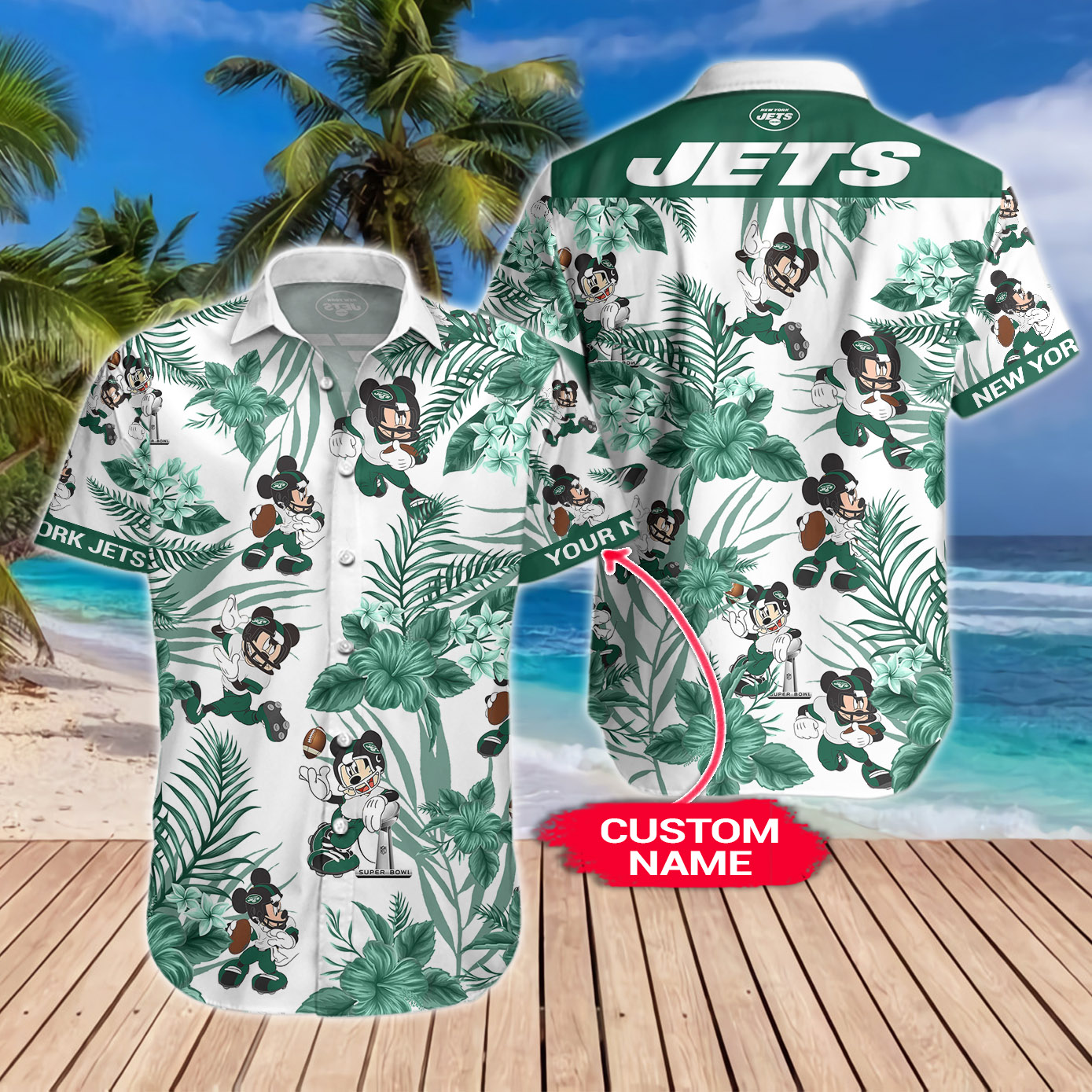 New York Jets Mickey Custom Name Hawaiian Shirt