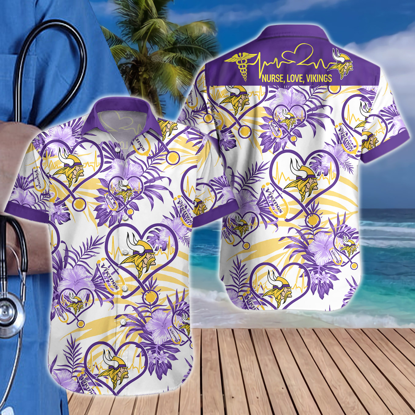 Nurse Love Minnesota Vikings Hawaiian shirt