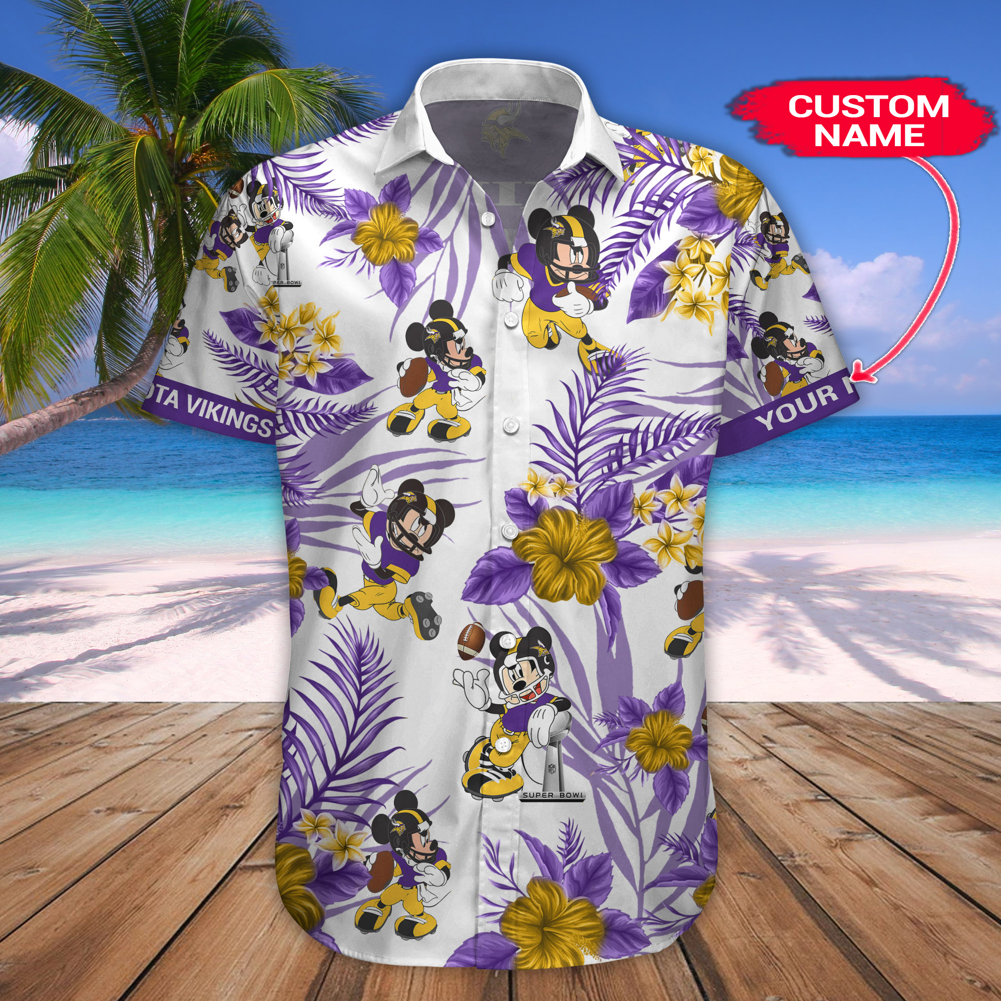 Minnesota Vikings Mickey Custom Name Hawaiian Shirt