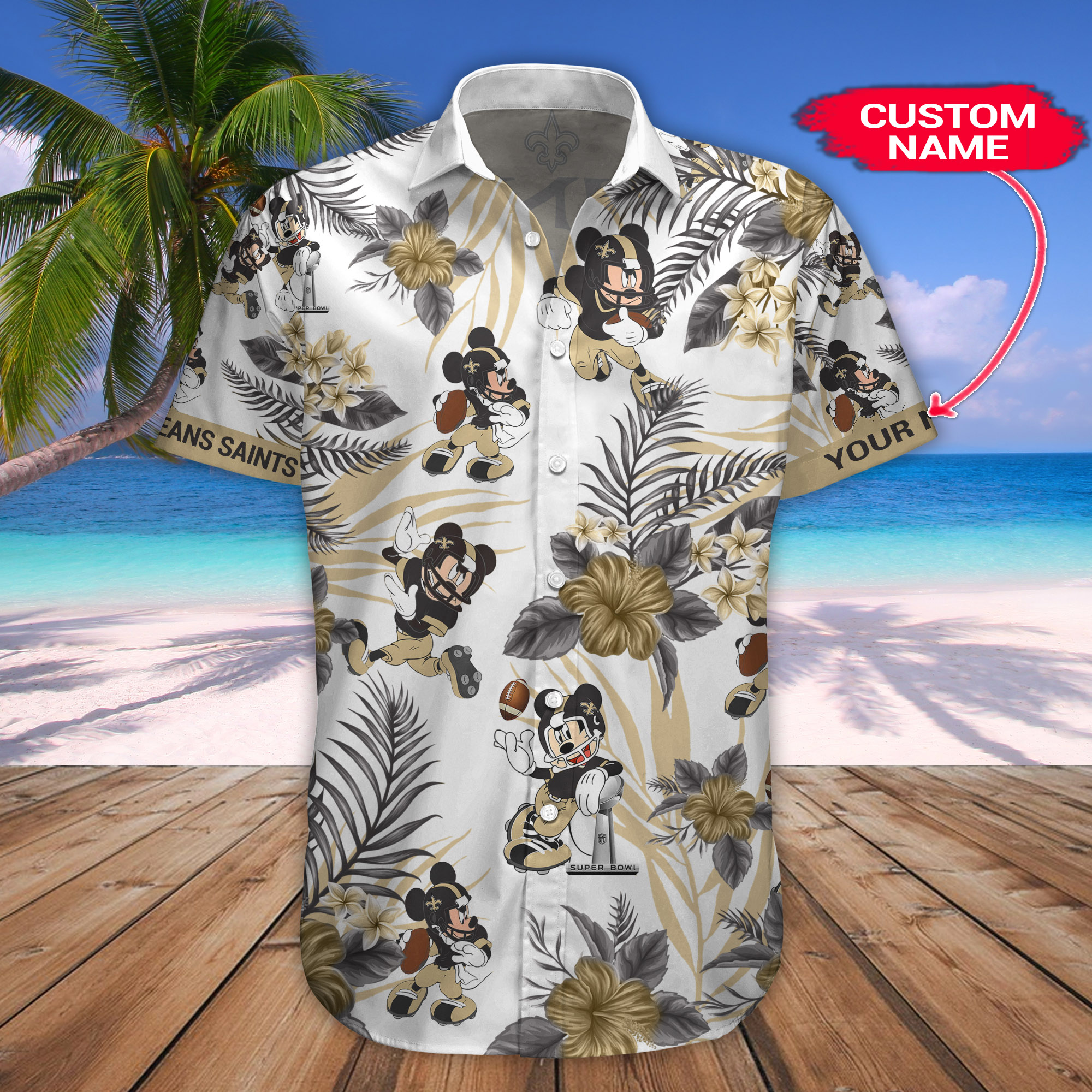 New Orleans Saints Mickey Custom Name Hawaiian Shirt