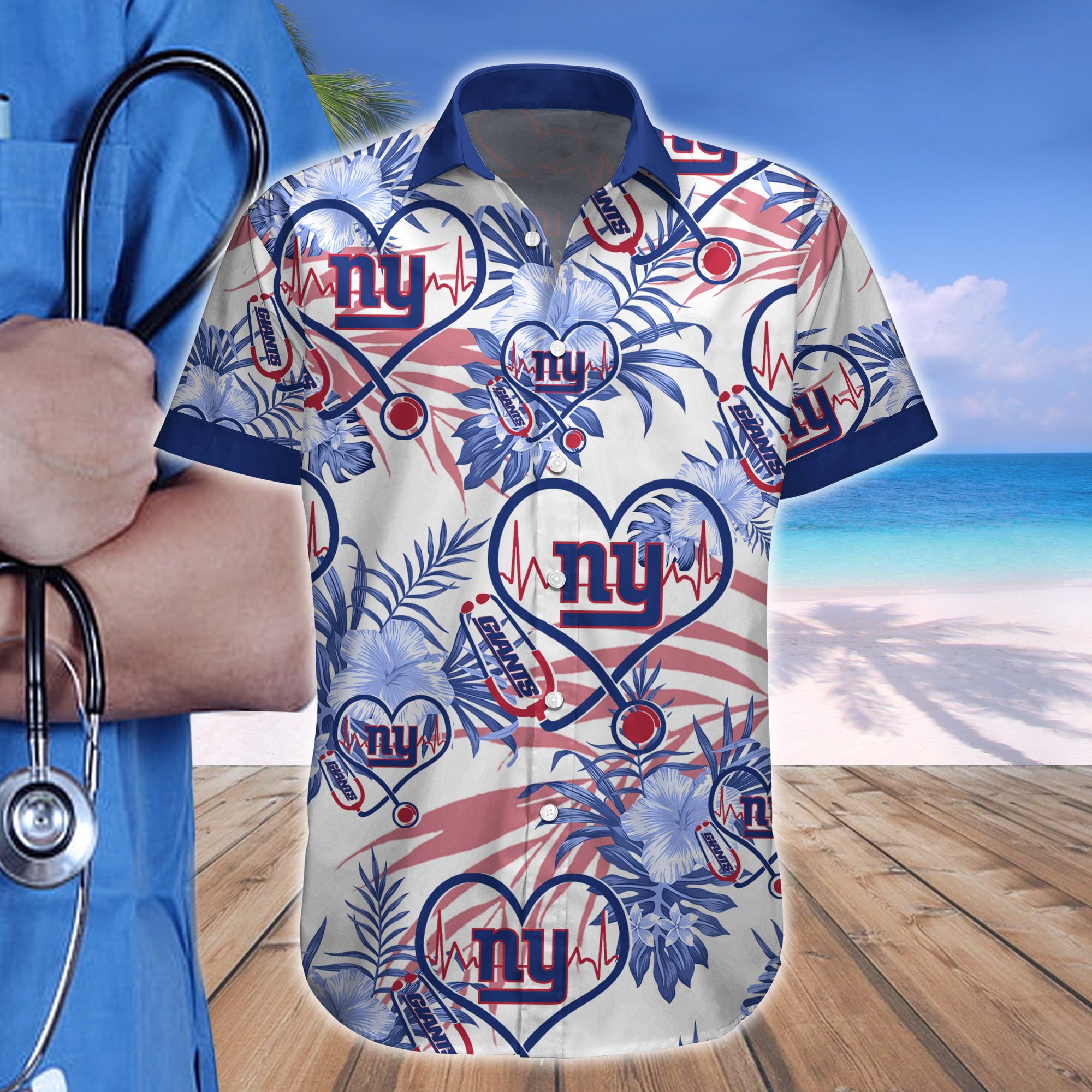 Nurse Love New York Giants Hawaiian shirt
