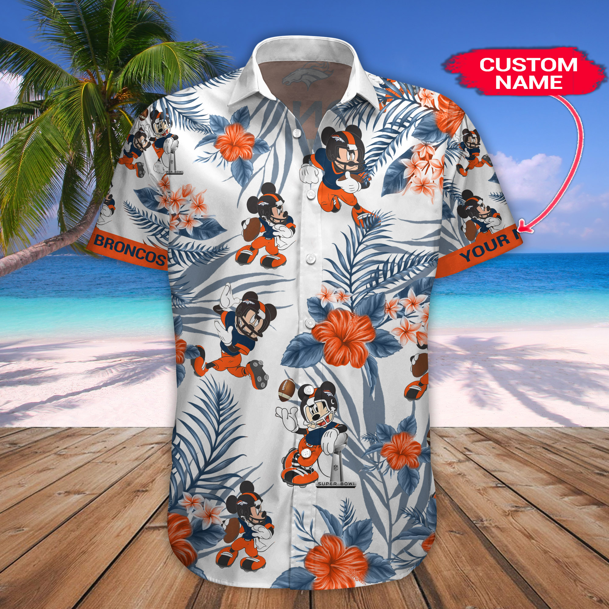 Denver Broncos Mickey Custom Name Hawaiian Shirt