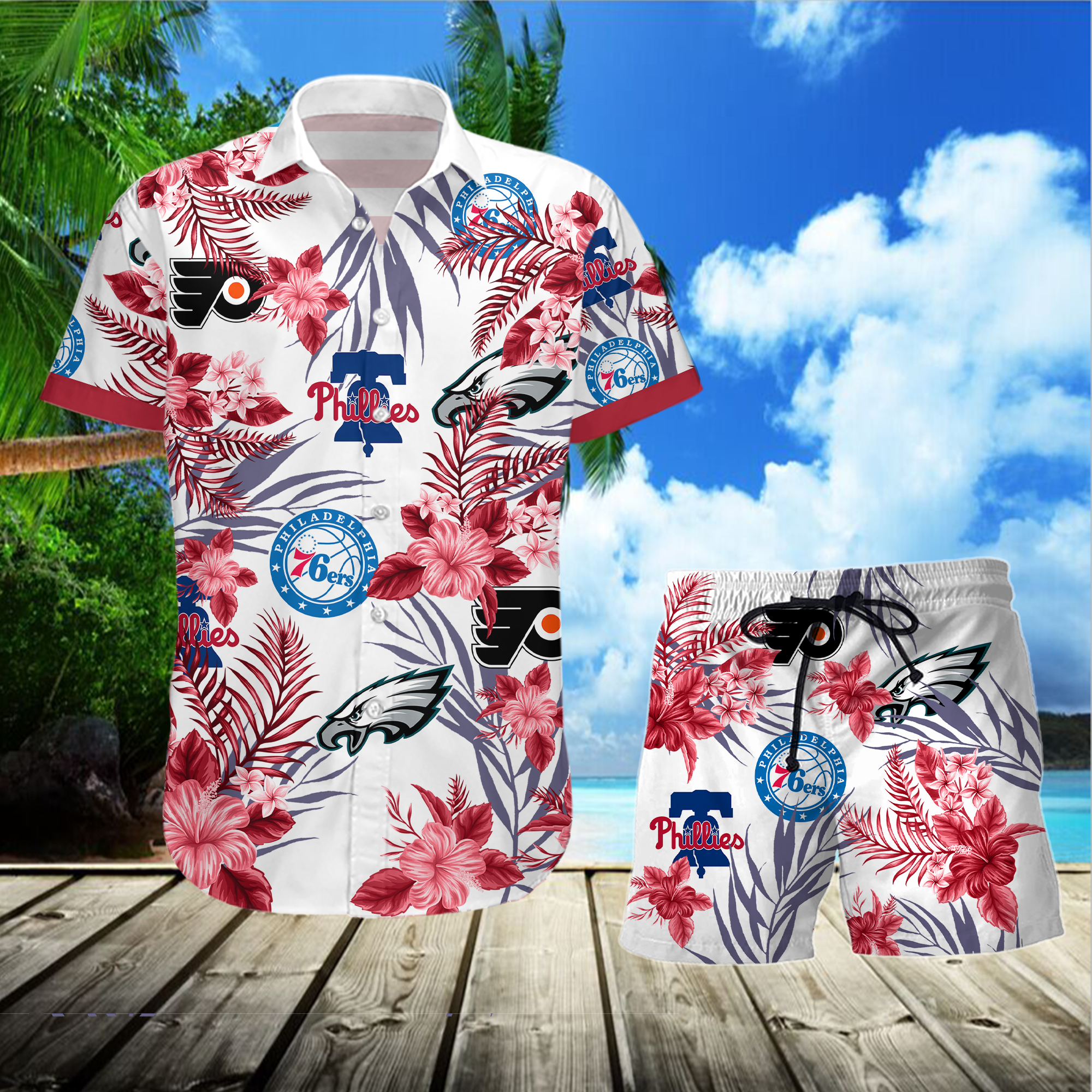 Philadelphia Eagles 76ers Phillies Flyers Hawaiian Shirt And Short
