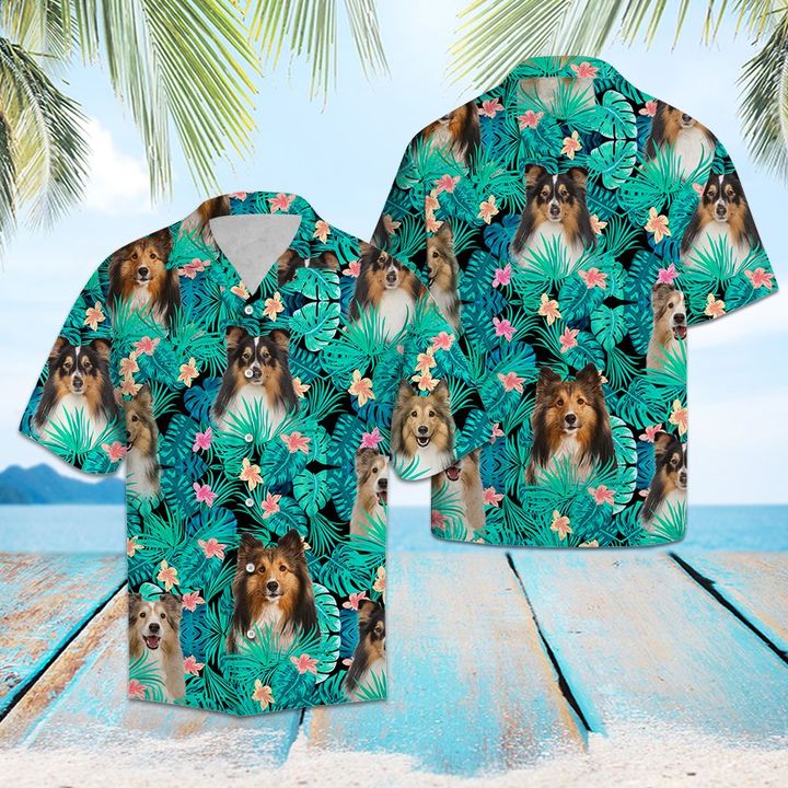 Shetland Sheepdog Tropical Hawaiian Shirt Summer Button Up