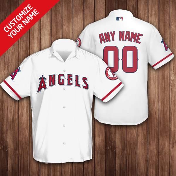 Los Angeles Angels MLB Custom Name White Hawaiian Shirt