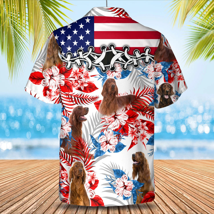 Irish Setter Flower American Flag Hawaiian Shirt