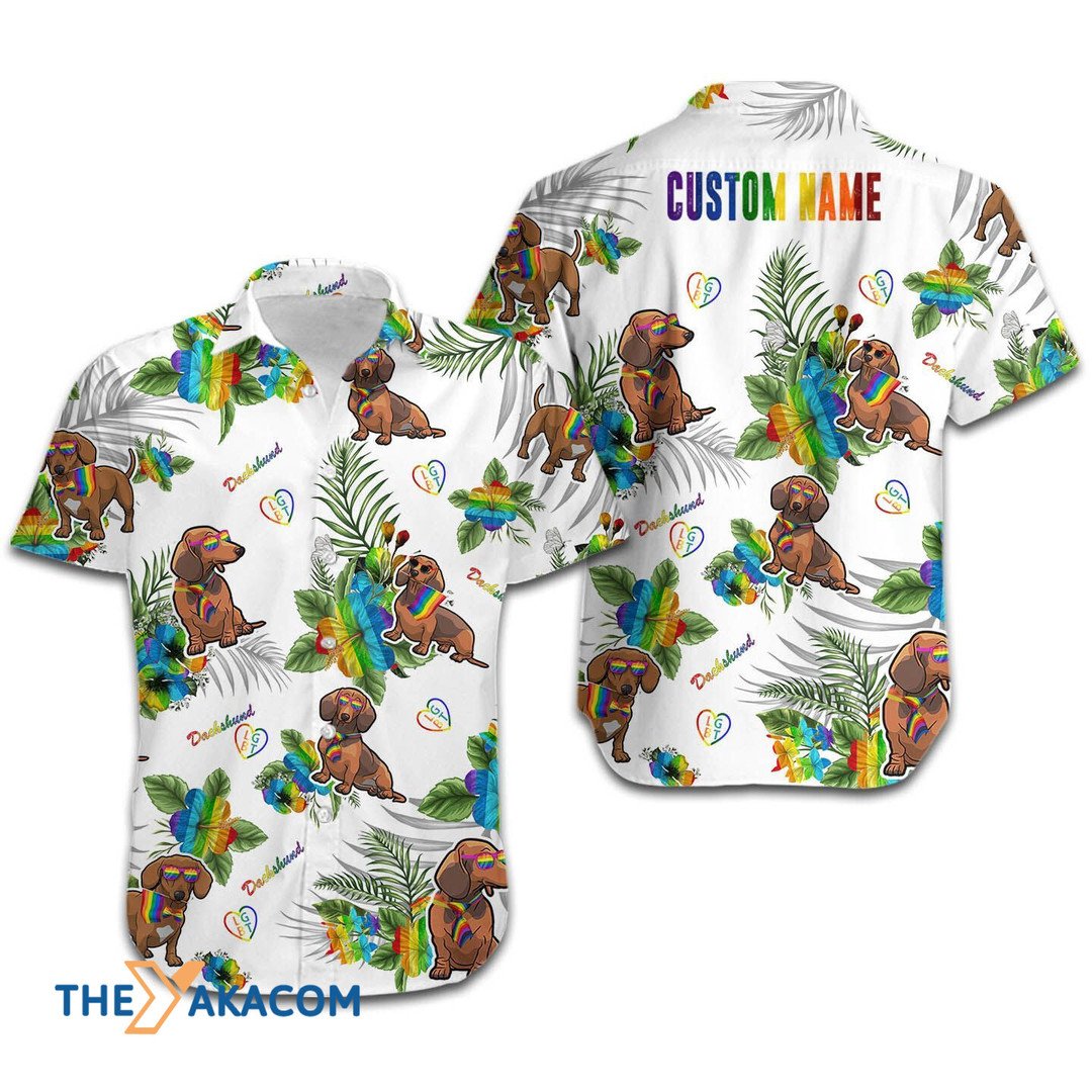 Dachshund Dog Rainbow LGBT Community Pride Month Custom Name Hawaiian Shirt
