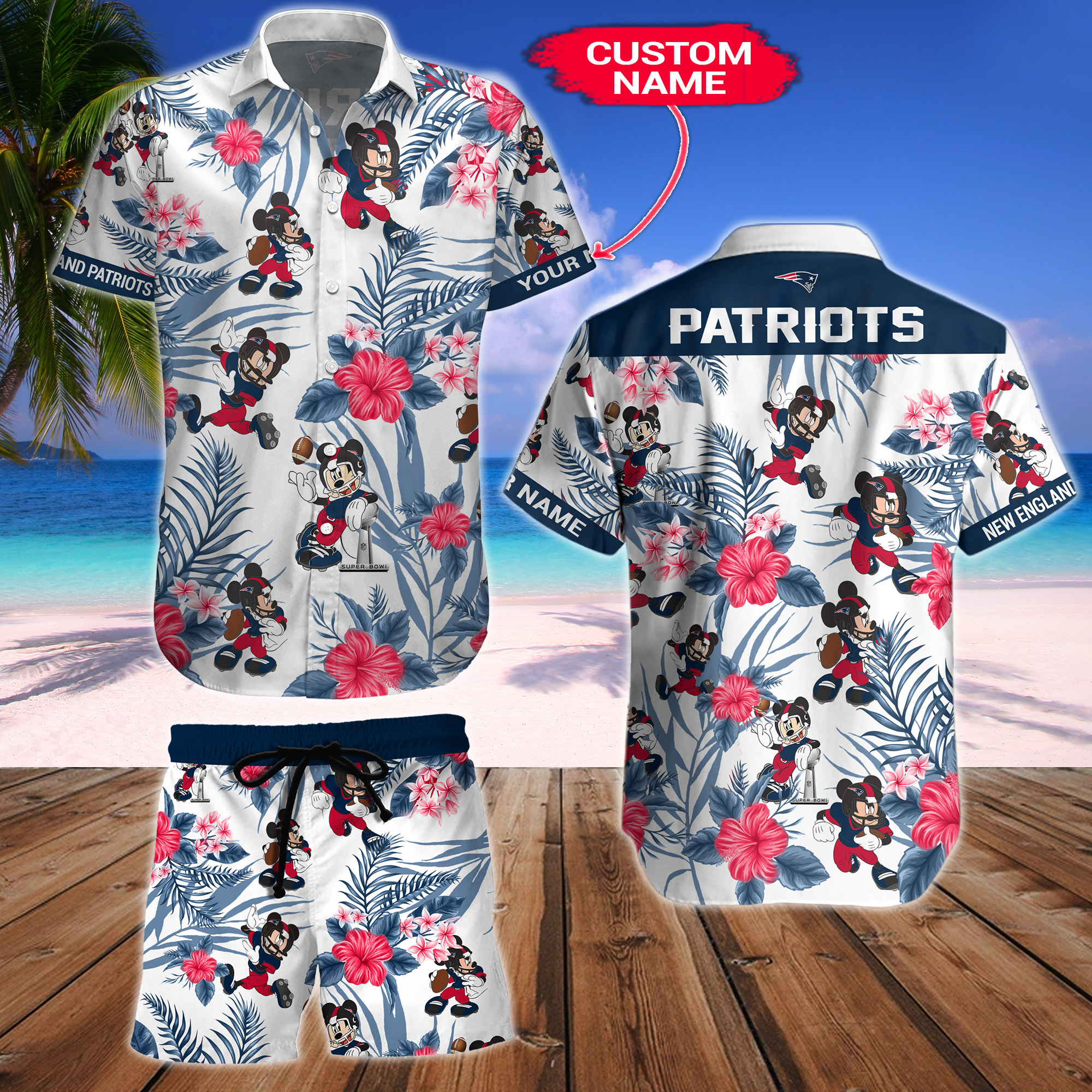 New England Patriots Mickey Custom Name Hawaiian Shirt