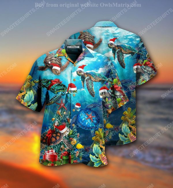 Christmas holiday and sea turtle full print hawaiian shirt