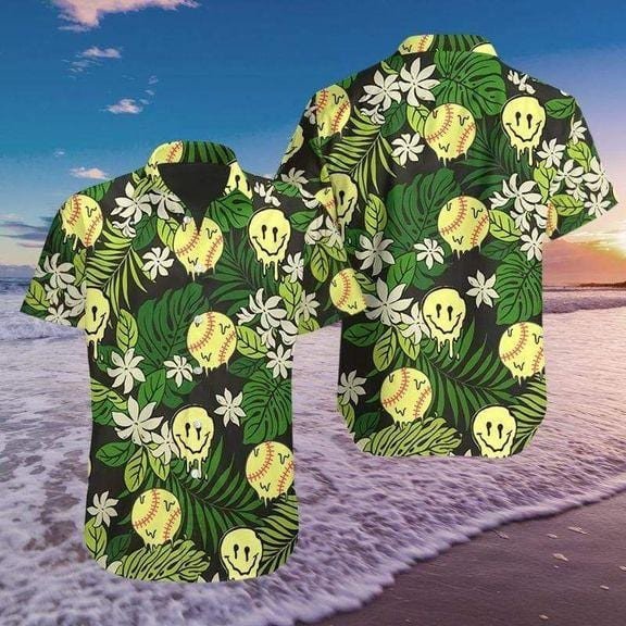 Softball Smiley Hot Summer Vibe Tropical Hawaiian Shirts