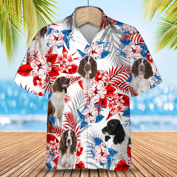 English Springer Flower American Flag Hawaiian Shirt