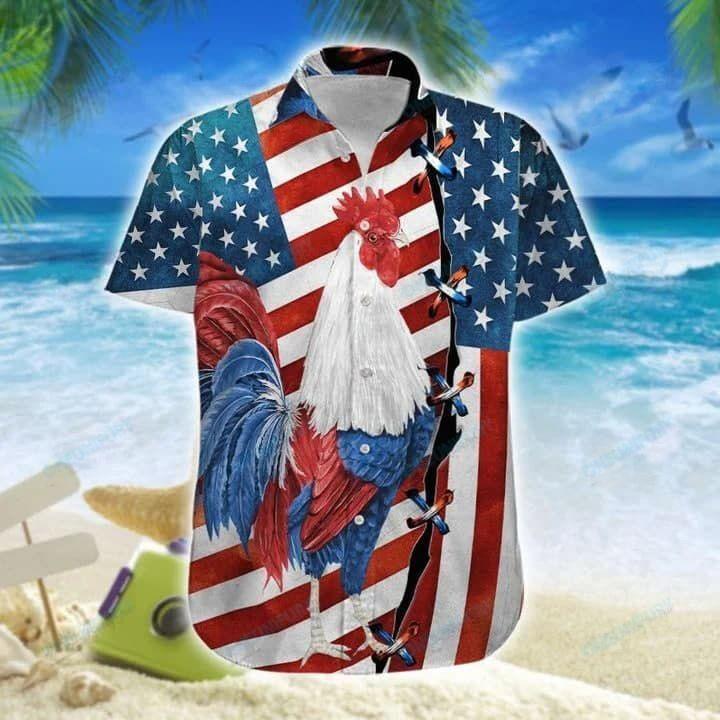 American Flag Rooster Hawaiian Shirt