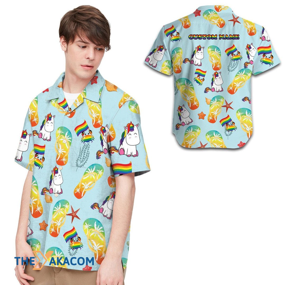 Personalized Unicorn Rainbow LGBT Community Pride Month Custom Name Hawaiian Shirt