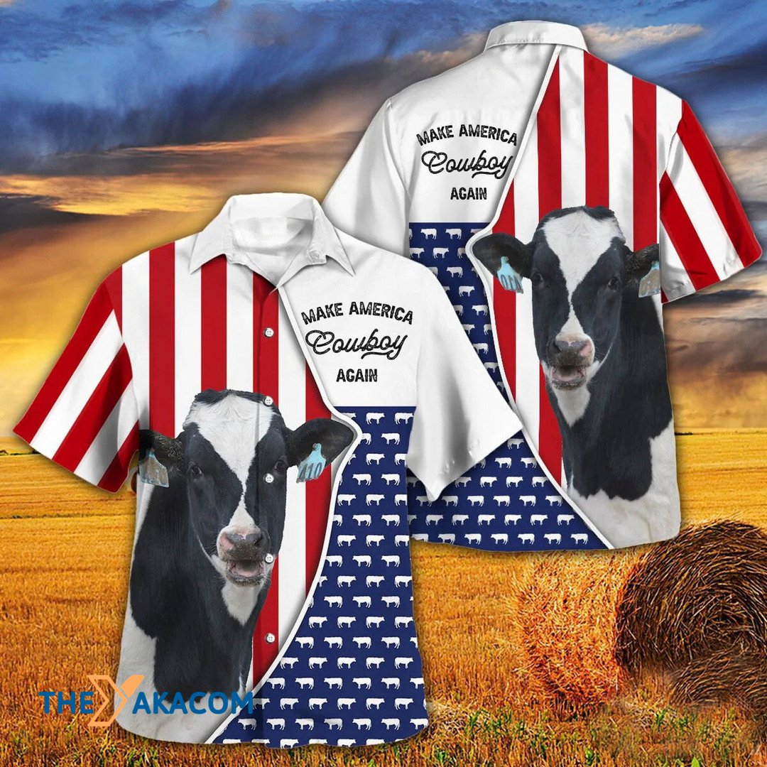 Independence Day Holstein Cattle Make America Cowboy Again Hawaiian Shirt
