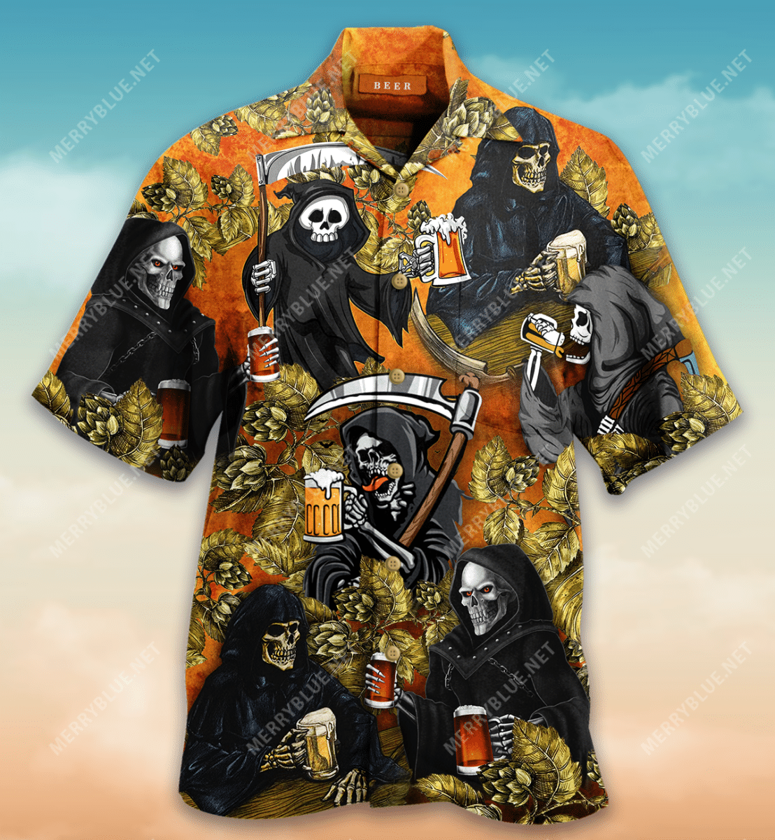 Relax I Am Just Here For The Beer The Grim Reaper Hawaiian Shirt