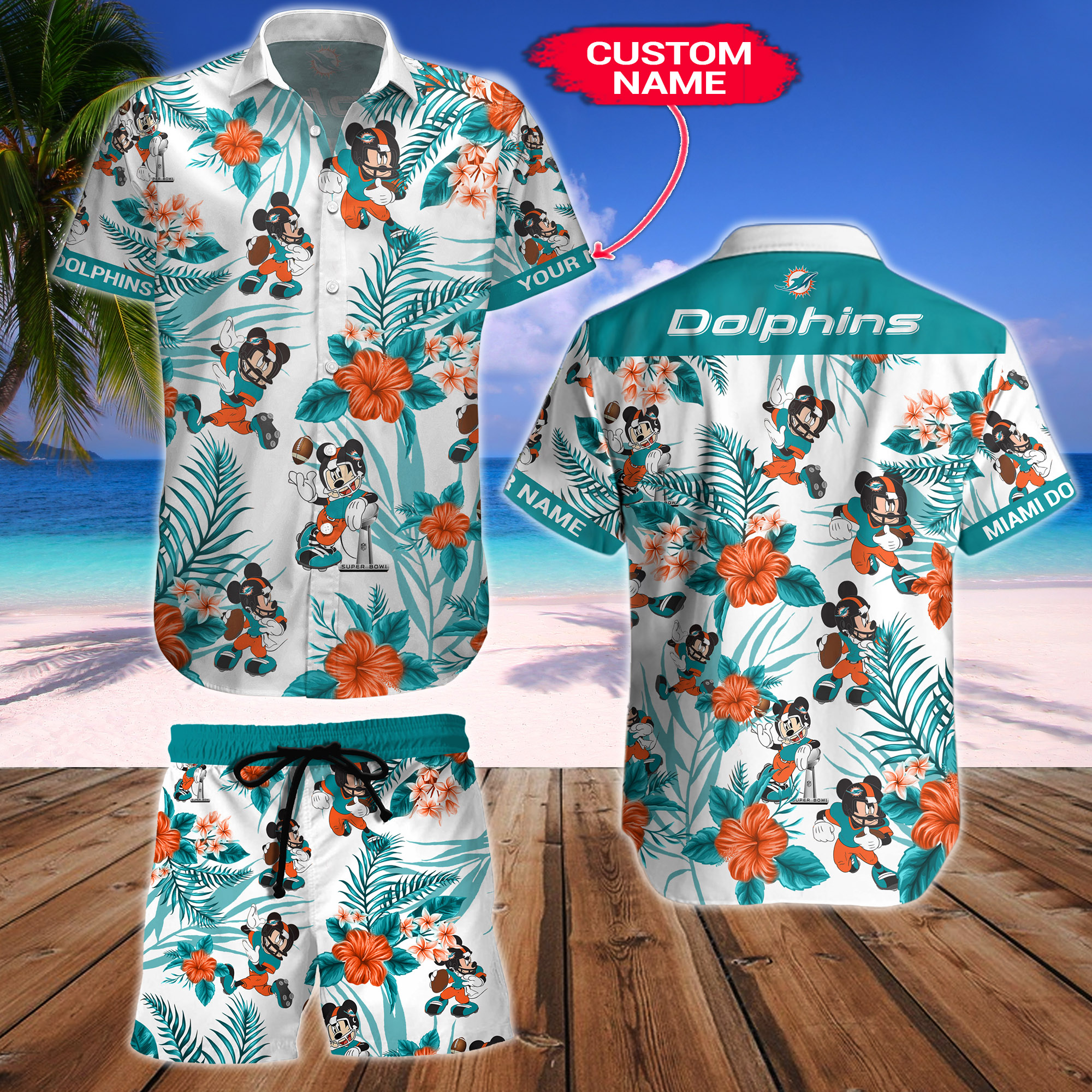Miami Dolphins Mickey Custom Name Hawaiian Shirt