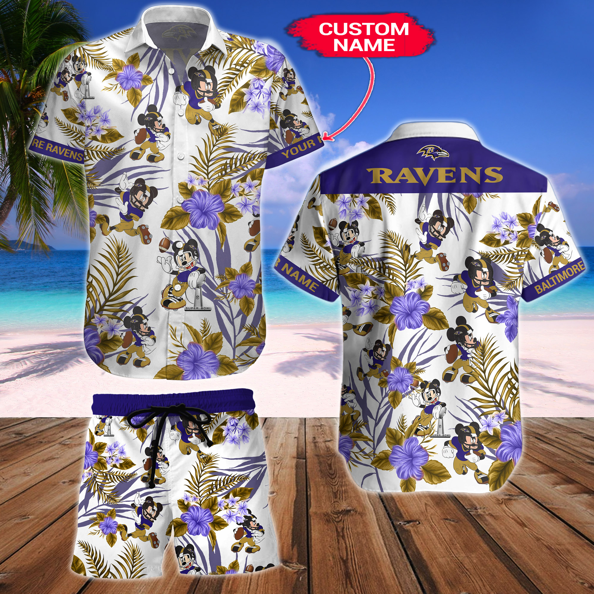 Baltimore Ravens Mickey Custom Name Hawaiian Shirt