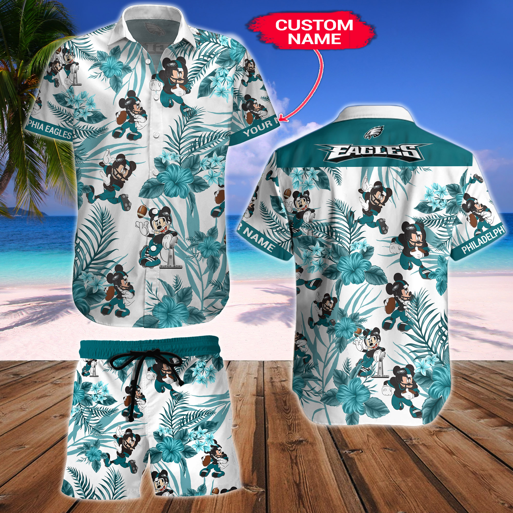 Philadelphia Eagles Mickey Custom Name Hawaiian Shirt