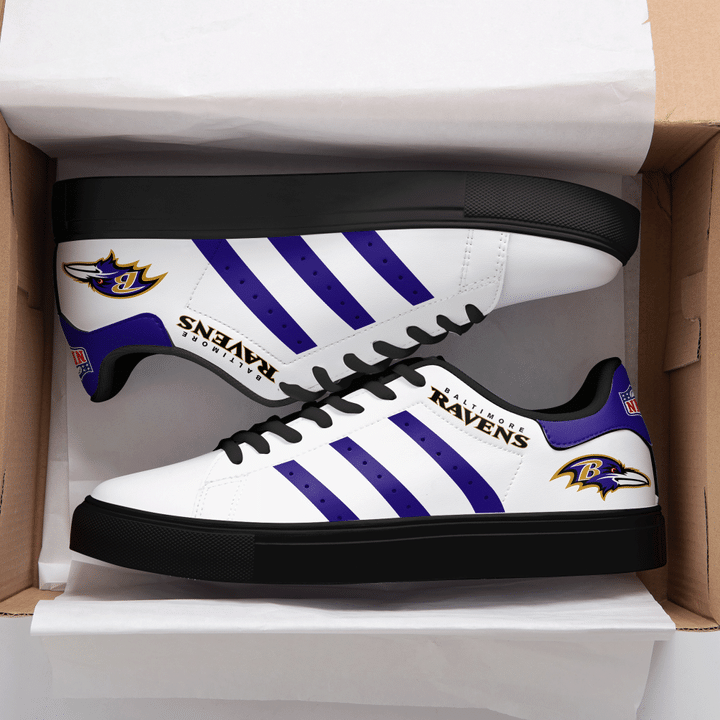 Baltimore Ravens NFL Navy And White Stan Smith Low Top Shoes