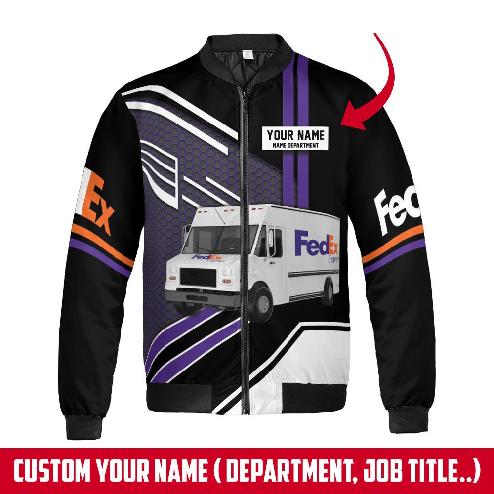 Fedex White Truck Custom Name And Department Bomber Jacket