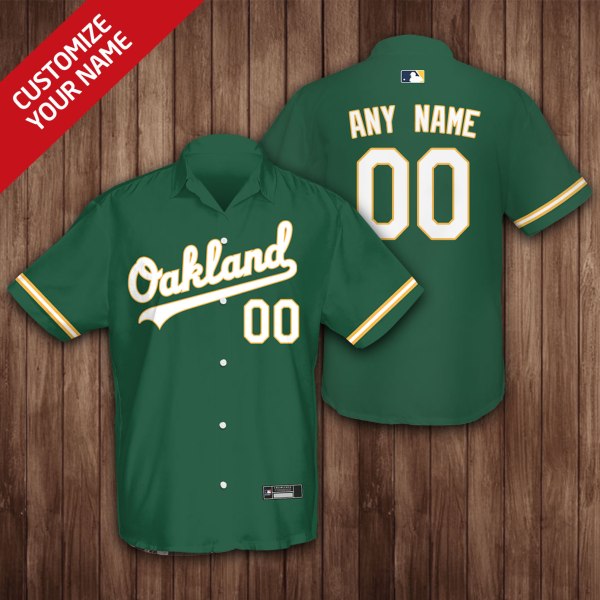 MLB Custom Name Oakland Athletics Green Hawaiian Shirt