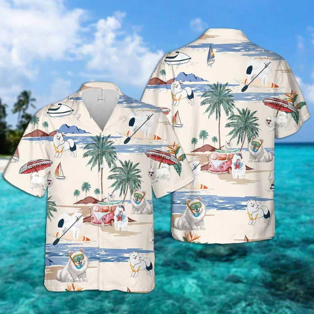 Samoyed Summer Beach Aloha Hawaiian Shirt