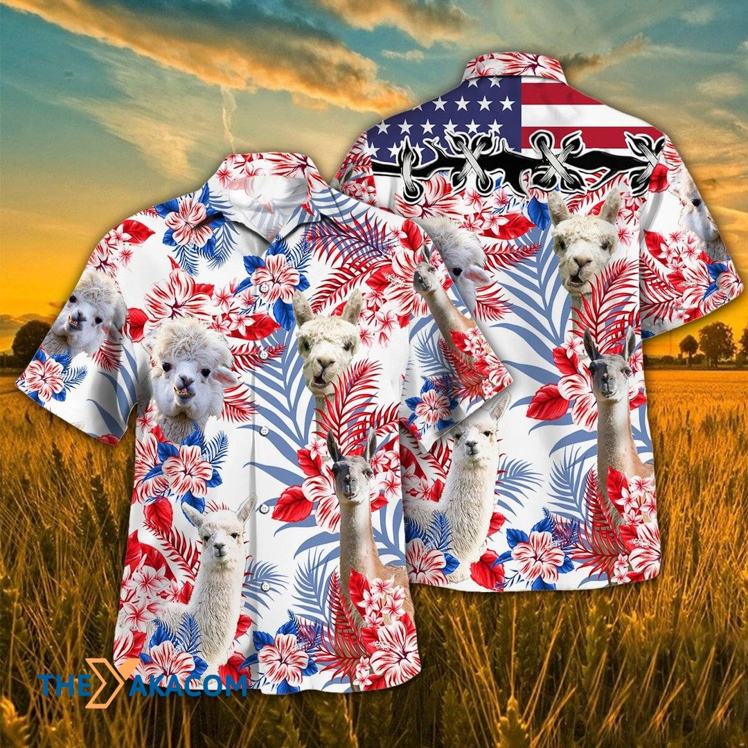 Independence Day Llama Tropical Plant Hawaiian Shirt