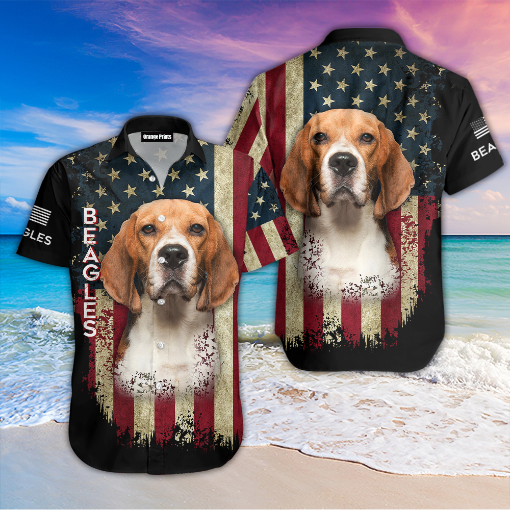 Beagle Dog American Flag Hawaiian Shirt