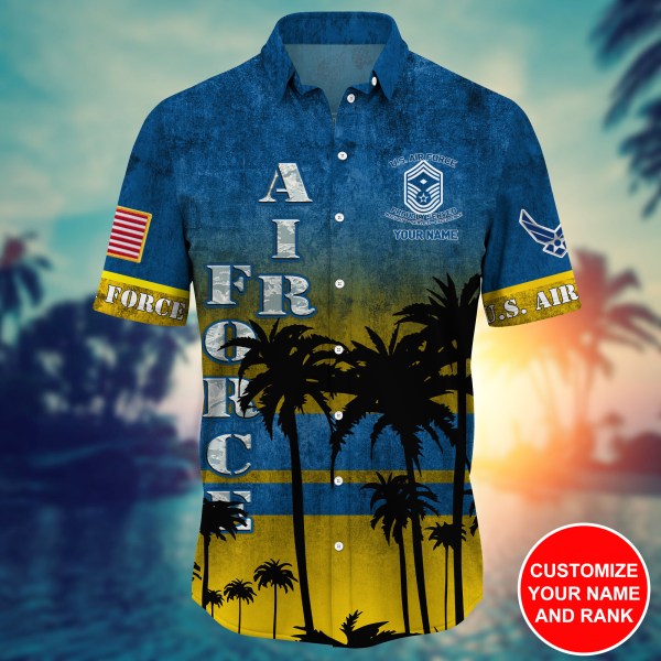 Air Force Military Custom Name And Rank Palm Tree Summer 2022 Hawaiian Shirt